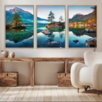 Crystal Clear Lake Wall Art | Mountains Wall Art Canvas | 3 Panel Landscape