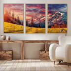 Mountain and Daylight Red Sunset Wall Art Canvas Print