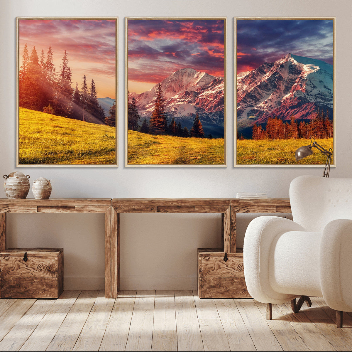 Mountain and Daylight Red Sunset Wall Art Canvas Print