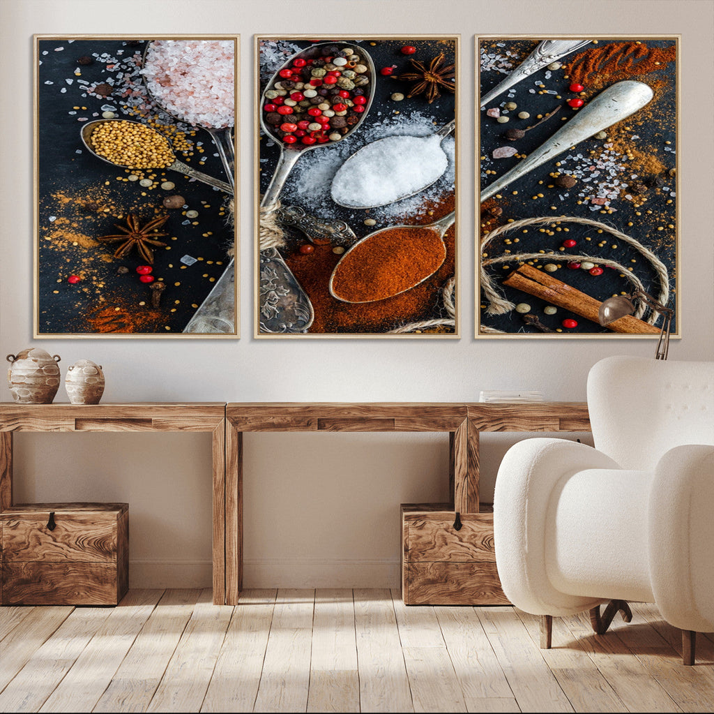 Spices and Seasonings Canvas Wall Art | Colorful Triptych Kitchen Decor