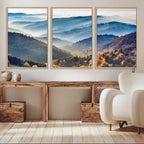 Misty Mountain Sunrise Triptych Canvas Print | Autumn Landscape Wall Art
