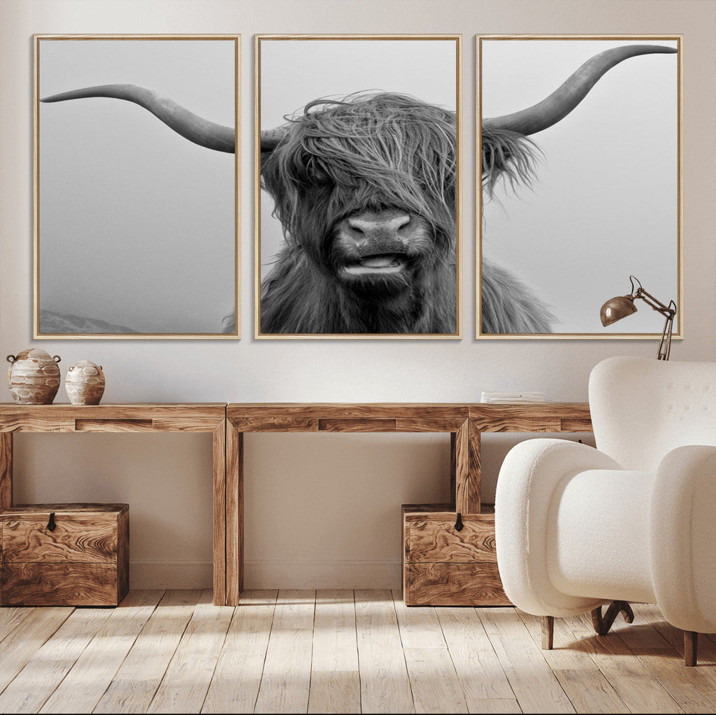 Texas Cow Wall Art Canvas, Texas Longhorn Cattle Canvas Print