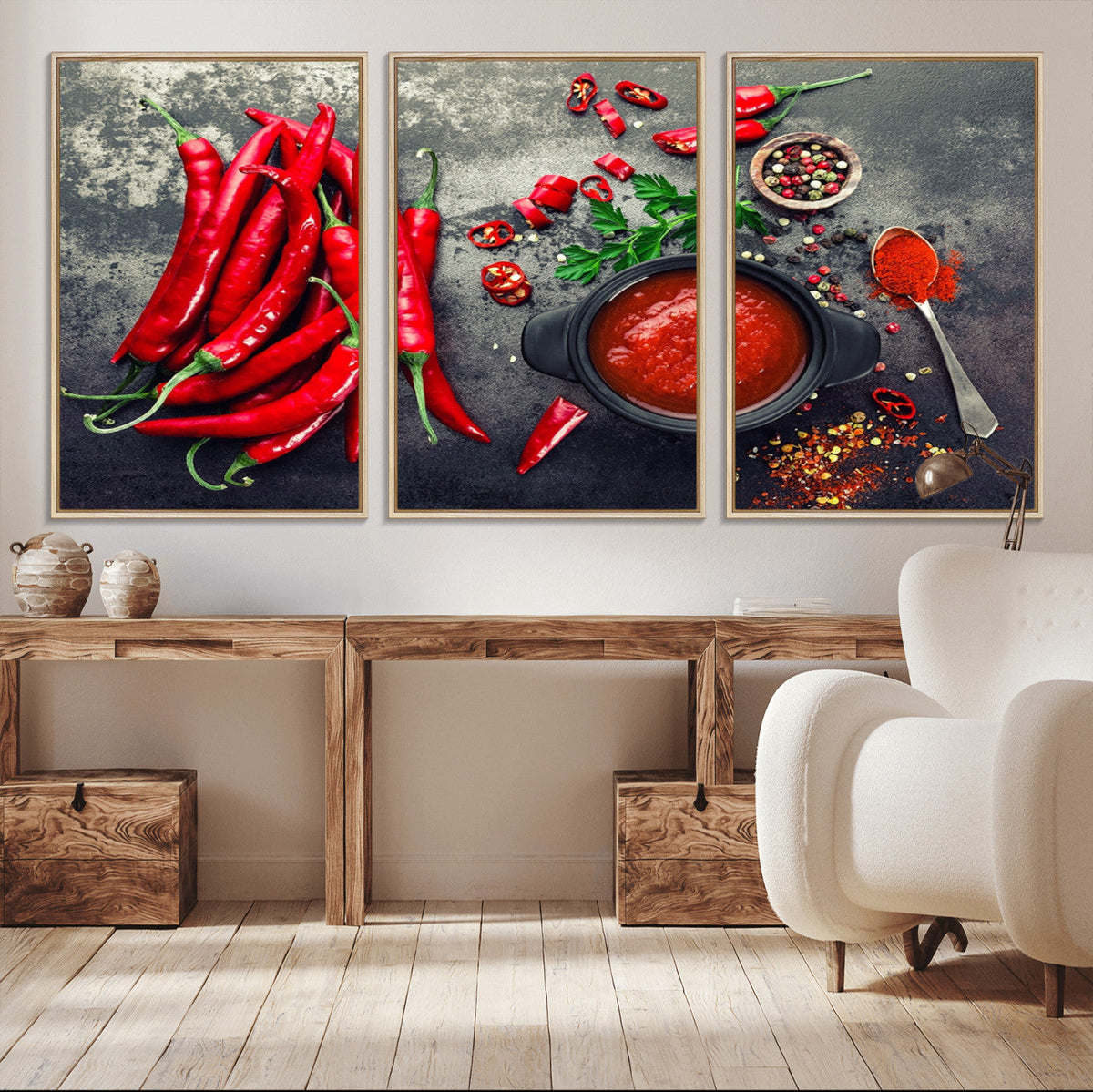 Red Chili Peppers Wall Art Kitchen Artwork Canvas Print