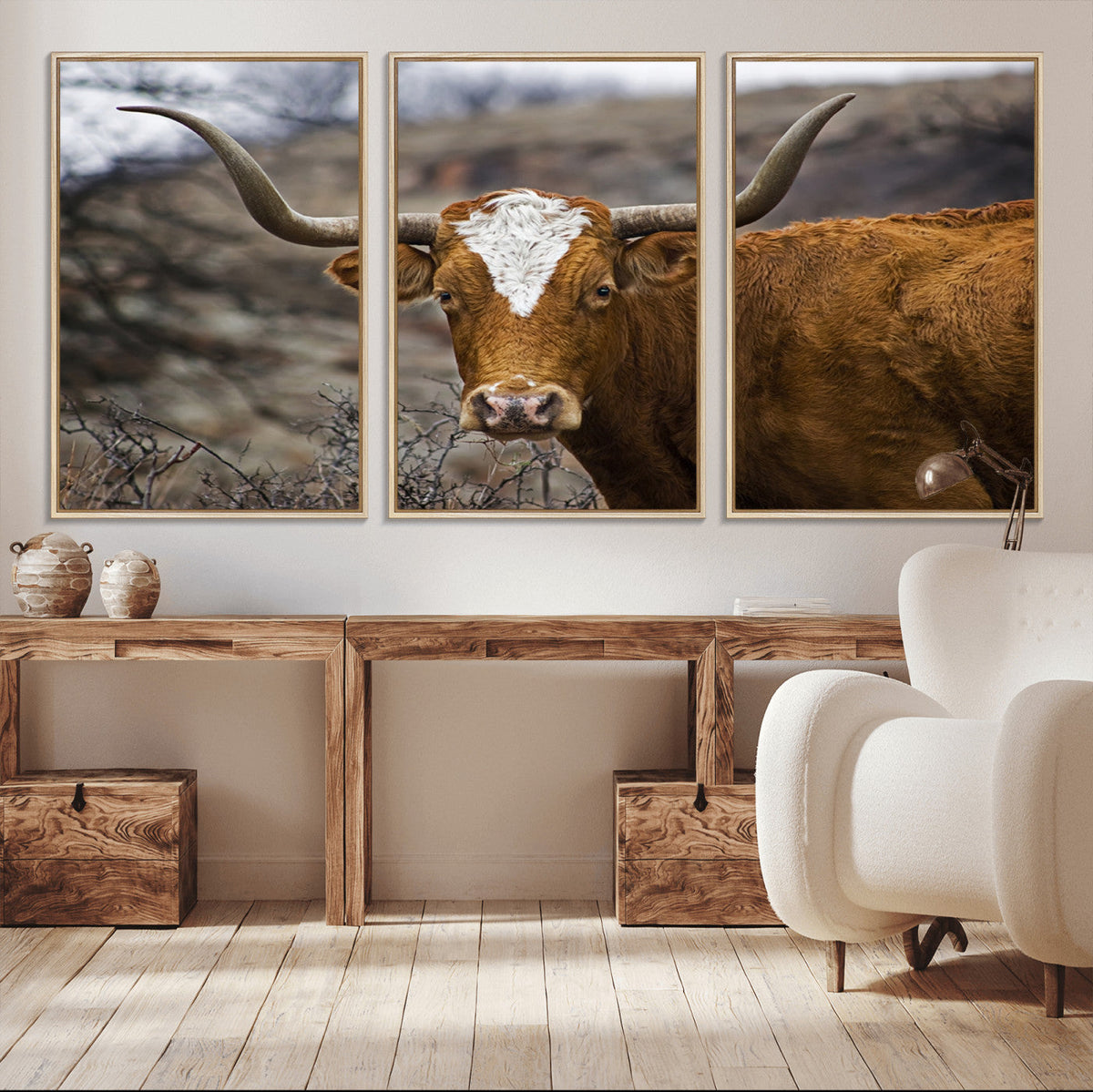 Framed Big Cow Animal Wall Art Canvas Print