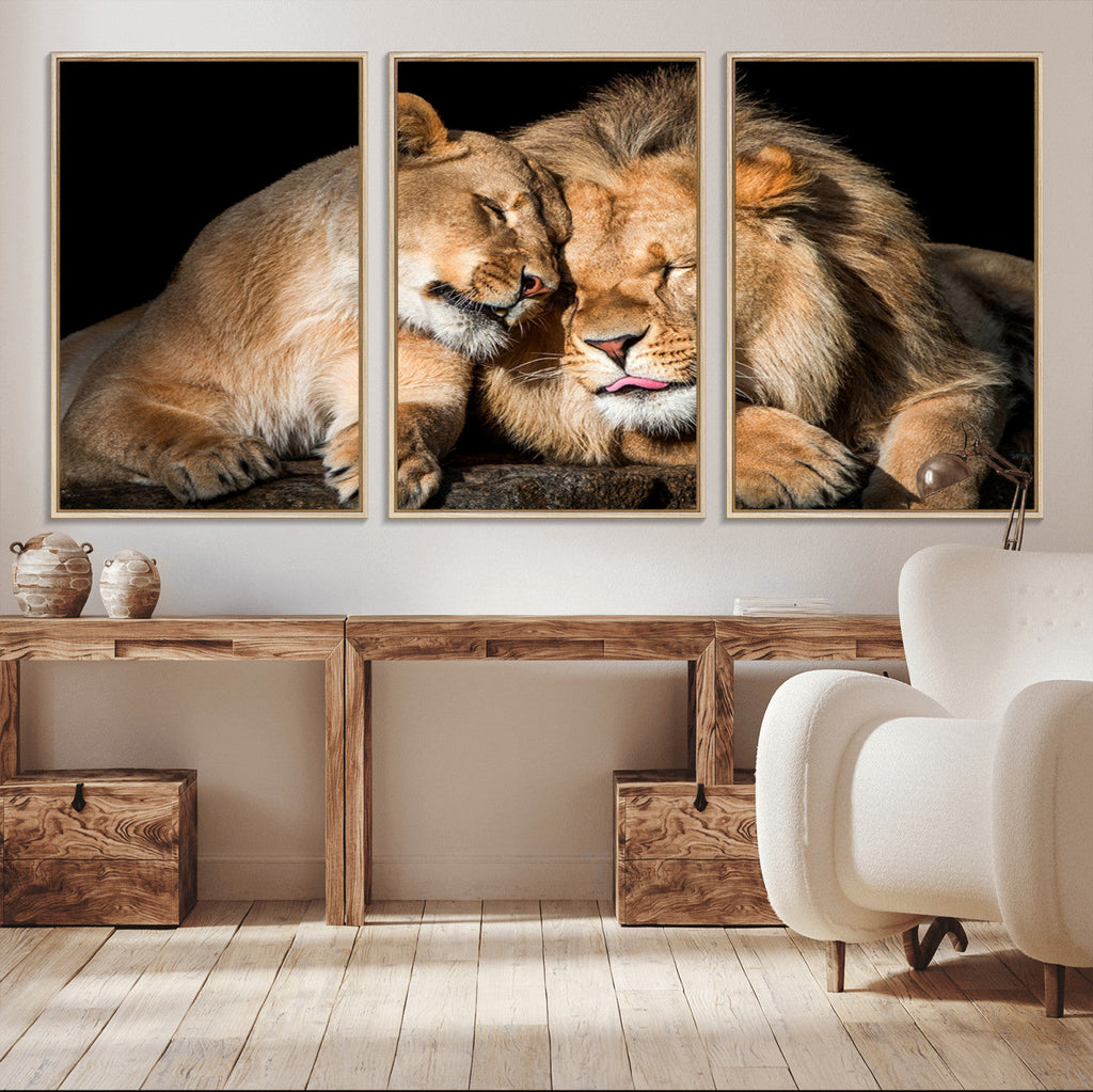 Lion and Lioness Wall Art Canvas Print | African Wildlife Animal Art