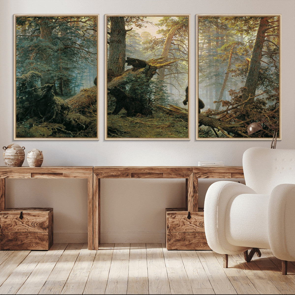 Baby Bears in Forest Wall Art Canvas Print