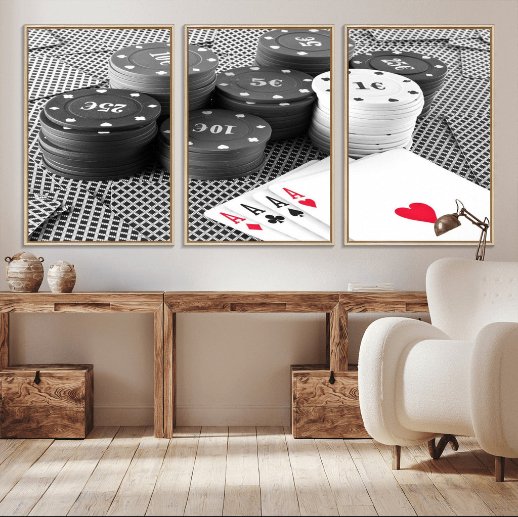 Poker Game Cards Wall Art Canvas, Multi Panel Wall Art