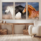 Animal Wall Art Three Horses Farmhouse Art Canvas Print