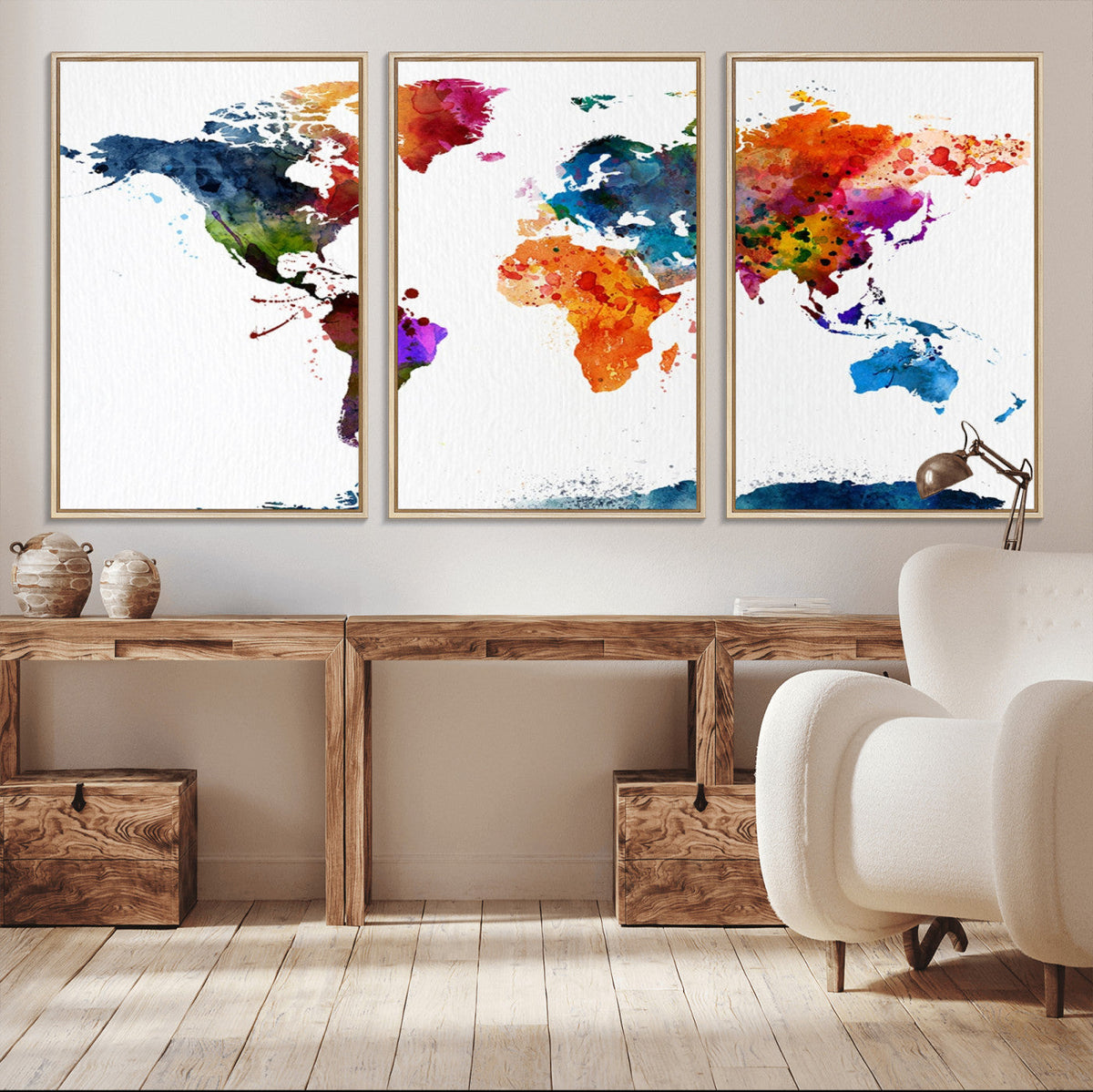 Bold Colorful World Map Canvas Print | Detailed Map of the World Wall Art