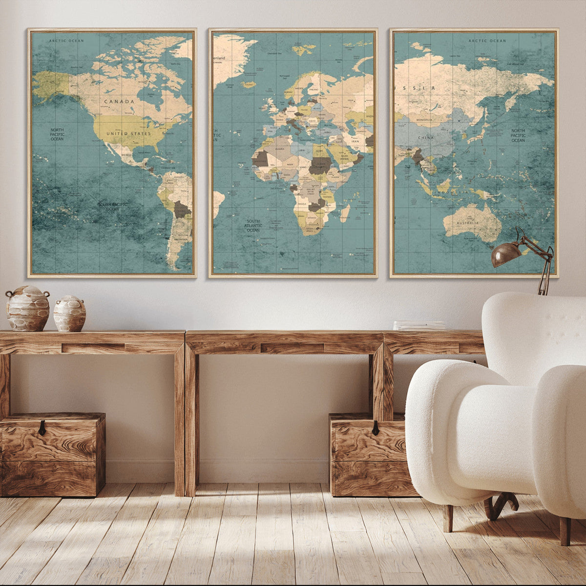 Classic World Map Canvas Print | Framed Vintage Map Wall Art
