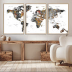 Modern Metallic World Map Canvas Wall Art | Framed Contemporary World Map Print