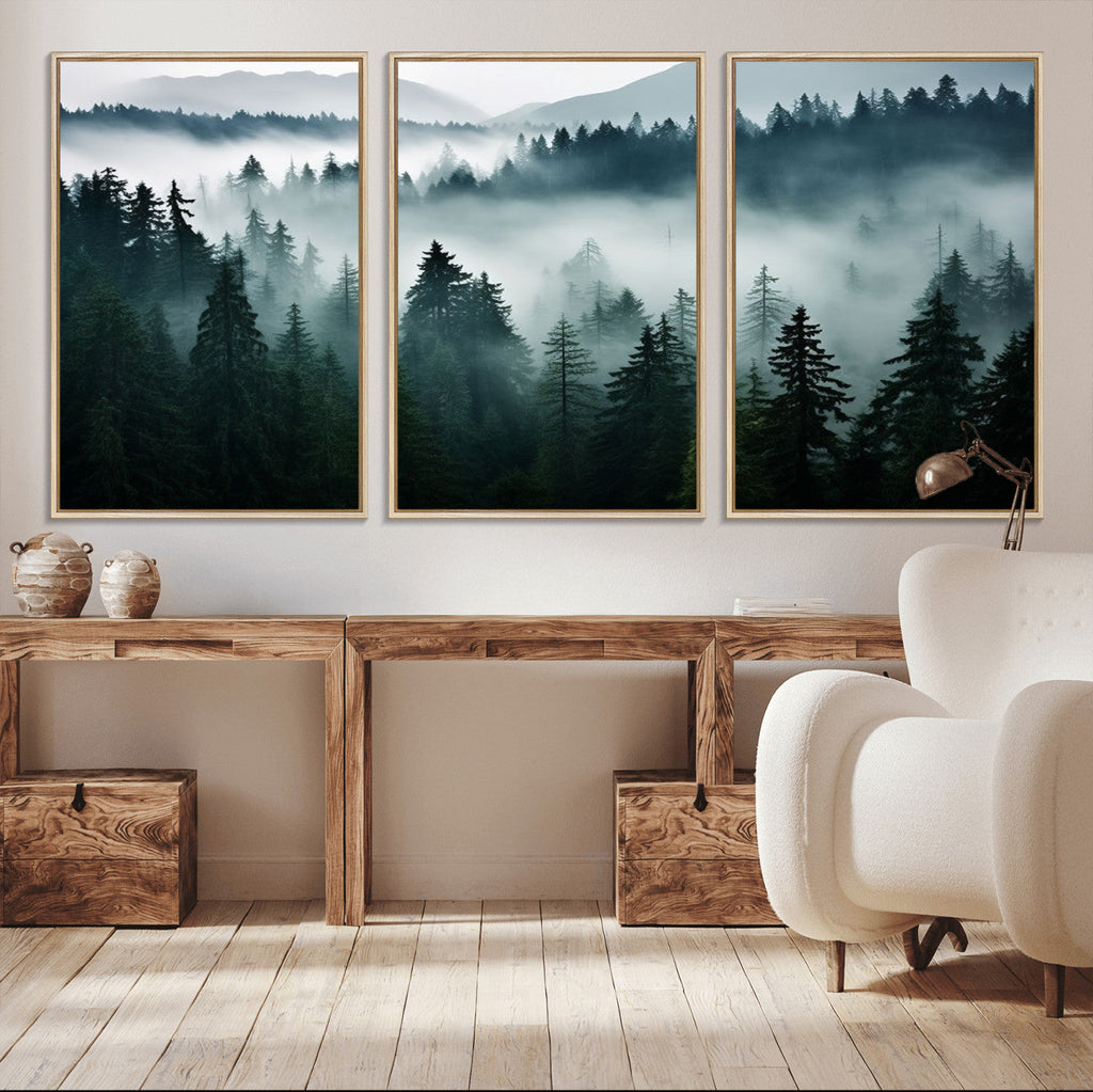 Captivating Misty Forest Wall Art Canvas, Premium Canvas Print of a Foggy and Serene Atmosphere