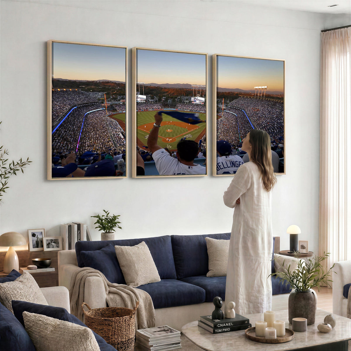 Dodger Stadium Sunset Game Triple Canvas Wall Art, Los Angeles Dodgers MLB Match