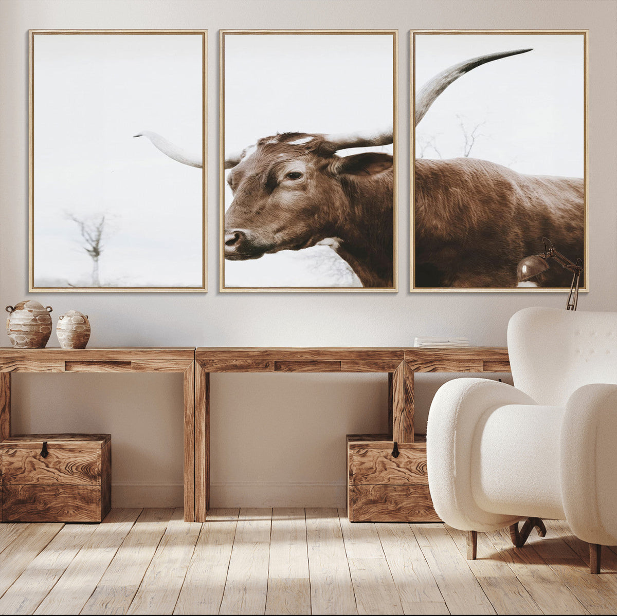 Rustic Bull Wall Art Canvas Print, Modern Longhorn Farmhouse Animal Decor