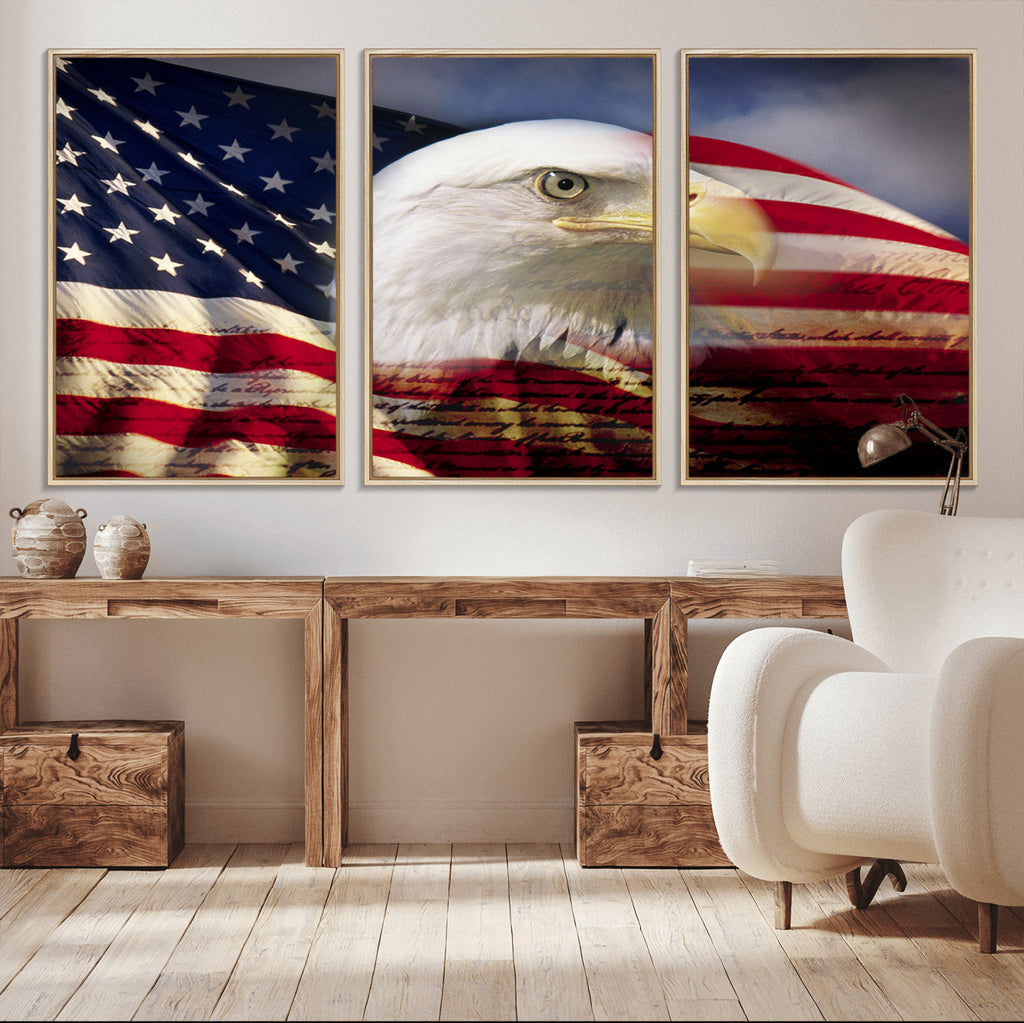American Flag Eagle Symbol Wall Art Canvas Print, Patriotic American Flag Eagle Wall Art