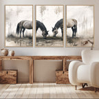 Chinese Ink Style Vintage Horses Wall Art Canvas Print