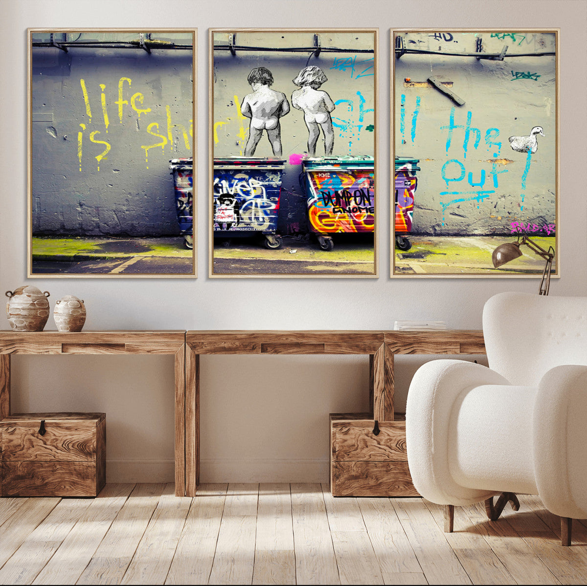 Banksy Life is Short Wall Art, Iconic Graffiti Street Art Canvas Print