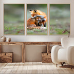Heartwarming Fox and Baby Cub Wall Art | Canvas Print of Foxes in Nature