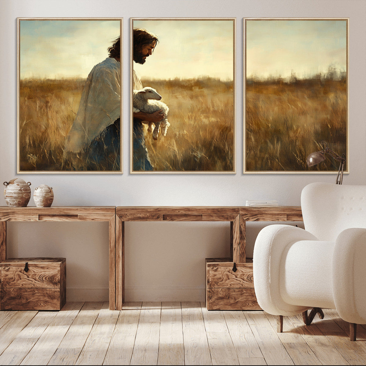 Jesus the Good Shepherd Wall Art Canvas Print, Inspirational Christian Religious Print for Prayer Room