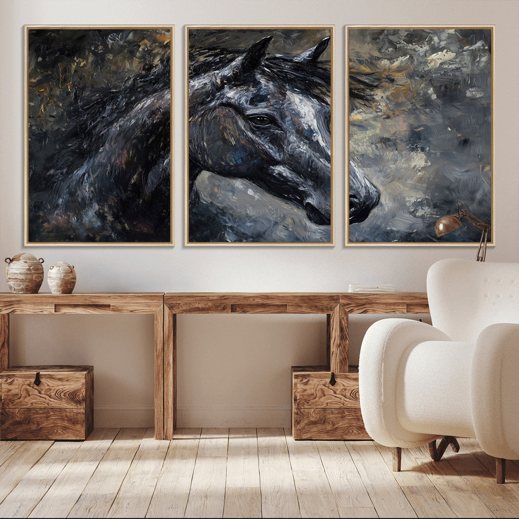 Large Abstract Horse Wall Art Canvas Print, Farmhouse Wall Art