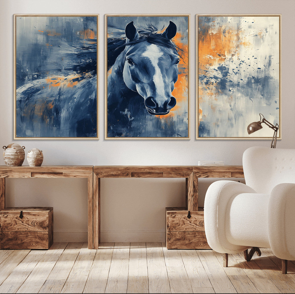 Abstract Blue Horse Wall Art Print Canvas | Western Horse Wall Art for Farmhouse Decor