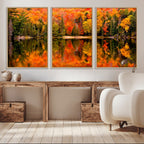 Forest Reflection Art | Autumn Forest Reflection Wall Art | Triptych Canvas Print