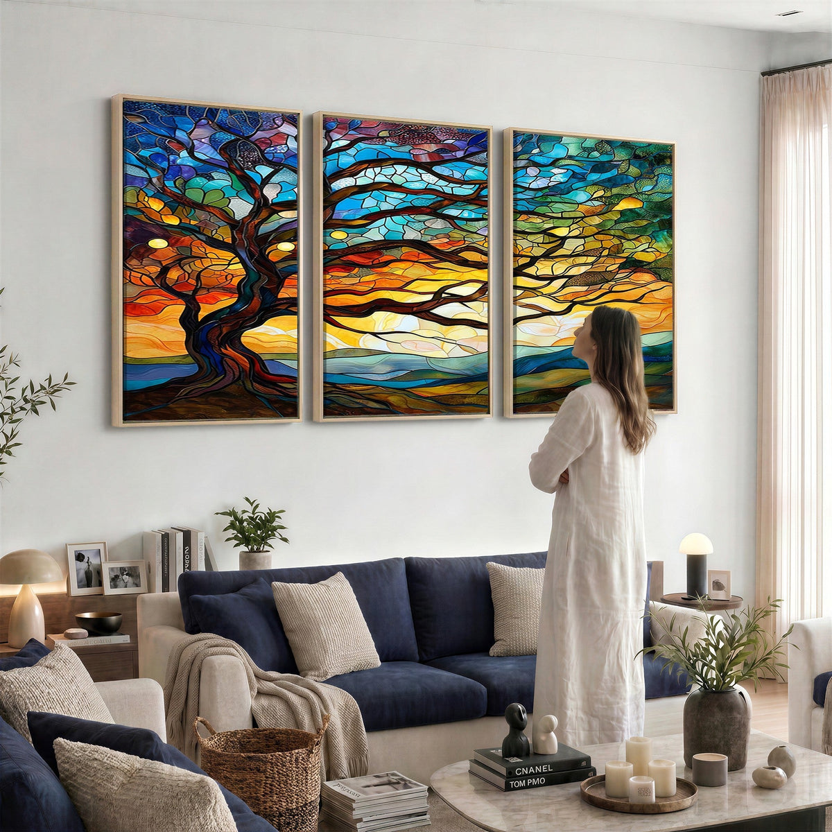 Mosaic Tree Wall Art | Ready to Hang Stained Glass Style Canvas Print