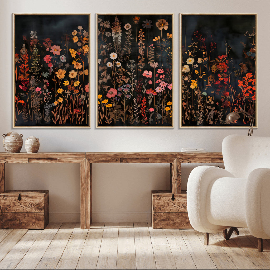 Large Floral Painting Print Illustration Flowers Canvas Wall Art