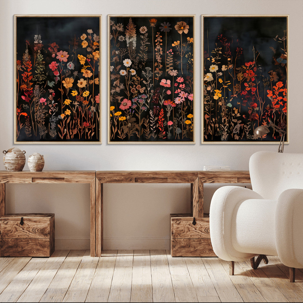 Large Floral Painting Print Illustration Flowers Canvas Wall Art