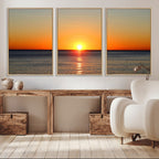 Golden Horizon Sunset Over Ocean Wall Art Canvas Print | Tropical Beach Canvas