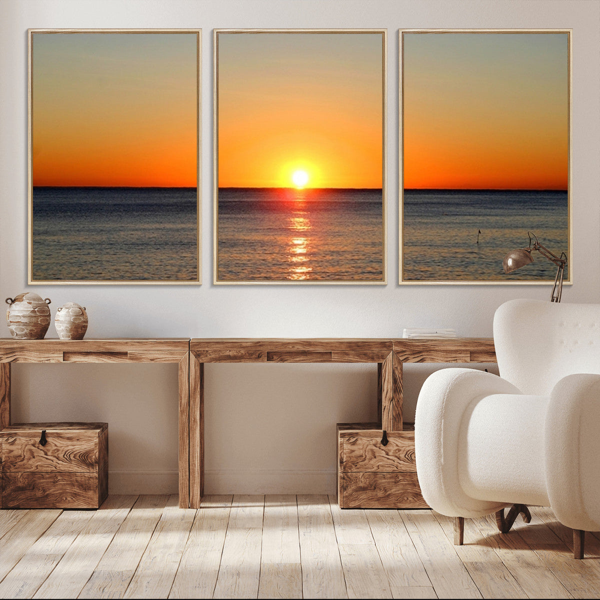 Golden Horizon Sunset Over Ocean Wall Art Canvas Print | Tropical Beach Canvas