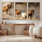 Large Wall Art 5 Horses Running on Sand Canvas Print