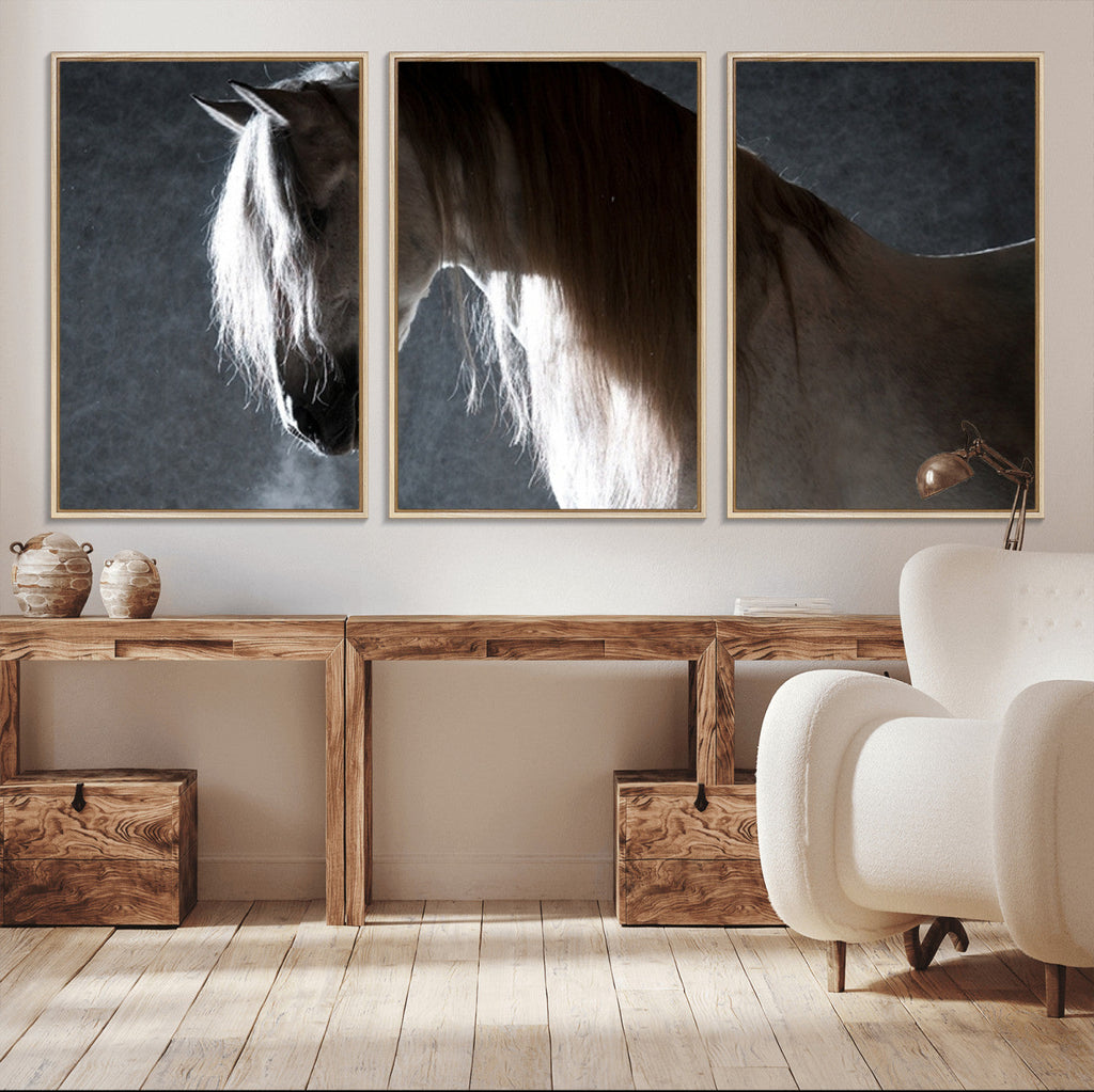 Large Wall Art Cream Colored Horse on Grey Background Canvas