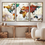 Watercolor World Map Canvas Print | Framed Travel Map Wall Art for Couples