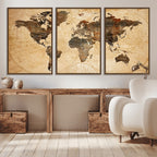 Push Pin World Map Canvas Print | Framed Travel Tracker Wall Art