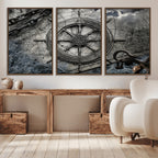 Ship Steering Wheel Vintage Wall Art Canvas Print