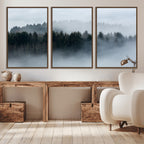 Autumn and Misty Trees in the Forest Wall Art Canvas Print, Foggy Forest Mountain Wall Art
