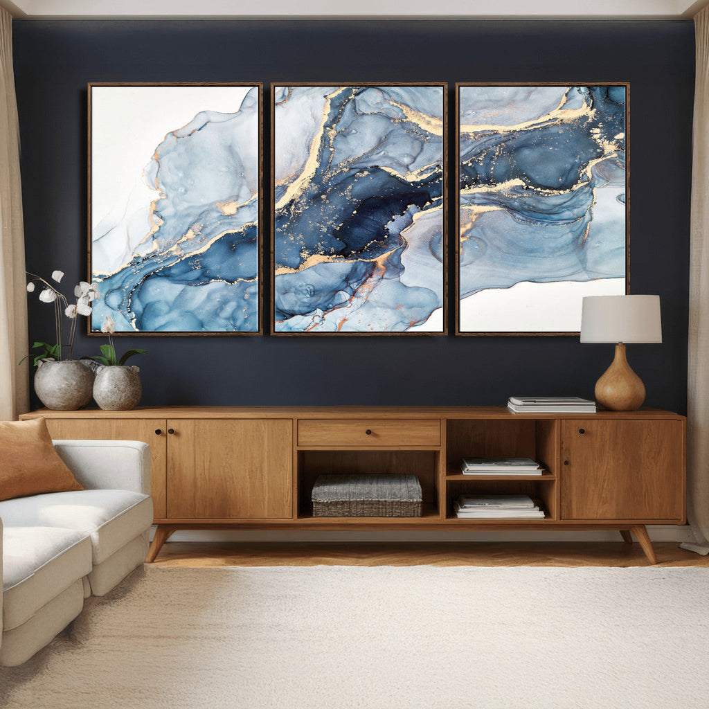 Blue Abstract Canvas Wall Art Print | Fluid Marble Effect Abstract Art