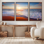 Tropical Ocean Sunset Wall Art Canvas Print, Golden Beach Horizon, Coastal Island Decor