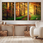 Sunlight Through Trees Wall Art Canvas Print | Autumn Forest Wall Art