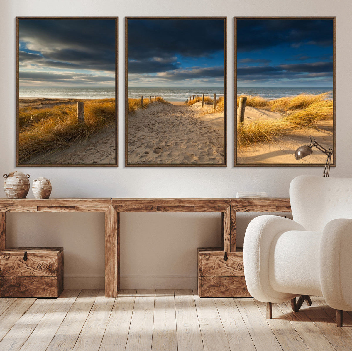 Ocean Beach Dark Clouds Wall Art Canvas Print