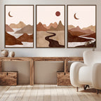 Boho Wall Art Canvas Print Set | Mid-Century Bohemian Wall Artwork, Boho Neutral