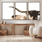 Texas Longhorn Wall Art Canvas Print, 3-Panel