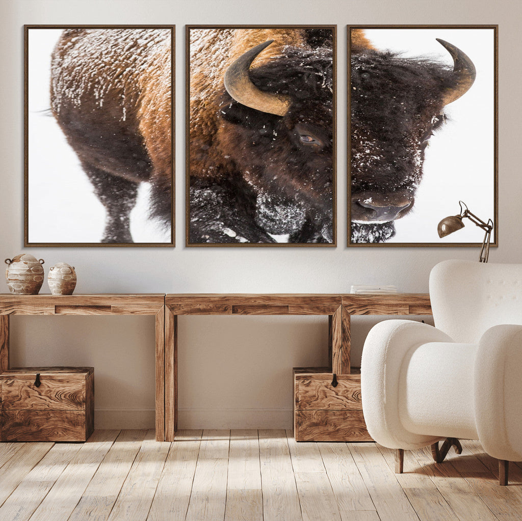 Bison Wall Art Canvas Print For Farmhouse, Wild Animal Wall Art
