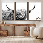 Black White Scottish Highland Cow Cattle Art Print Farmhouse Decor