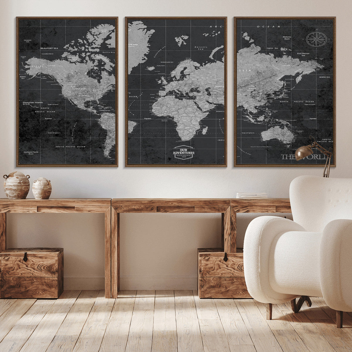 World Map Canvas Print, Detailed Map of the World Wall Art for Home or Office