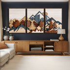 Rustic Abstract Wood Panel Effect Canvas | Mountain Range Top Wood Wall Art Canvas Print