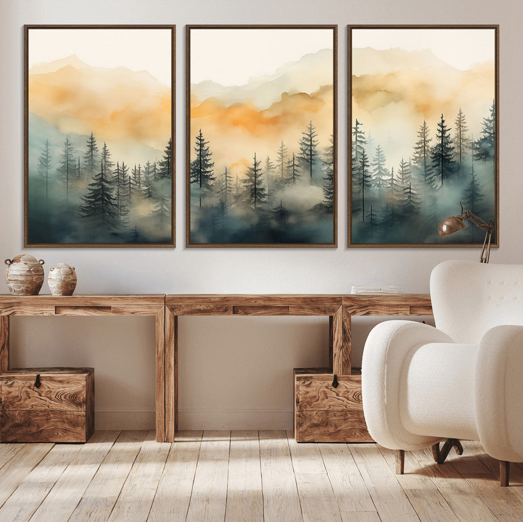 Abstract Forest Print | Mountain Wall Art | Autumn Landscape Canvas Print