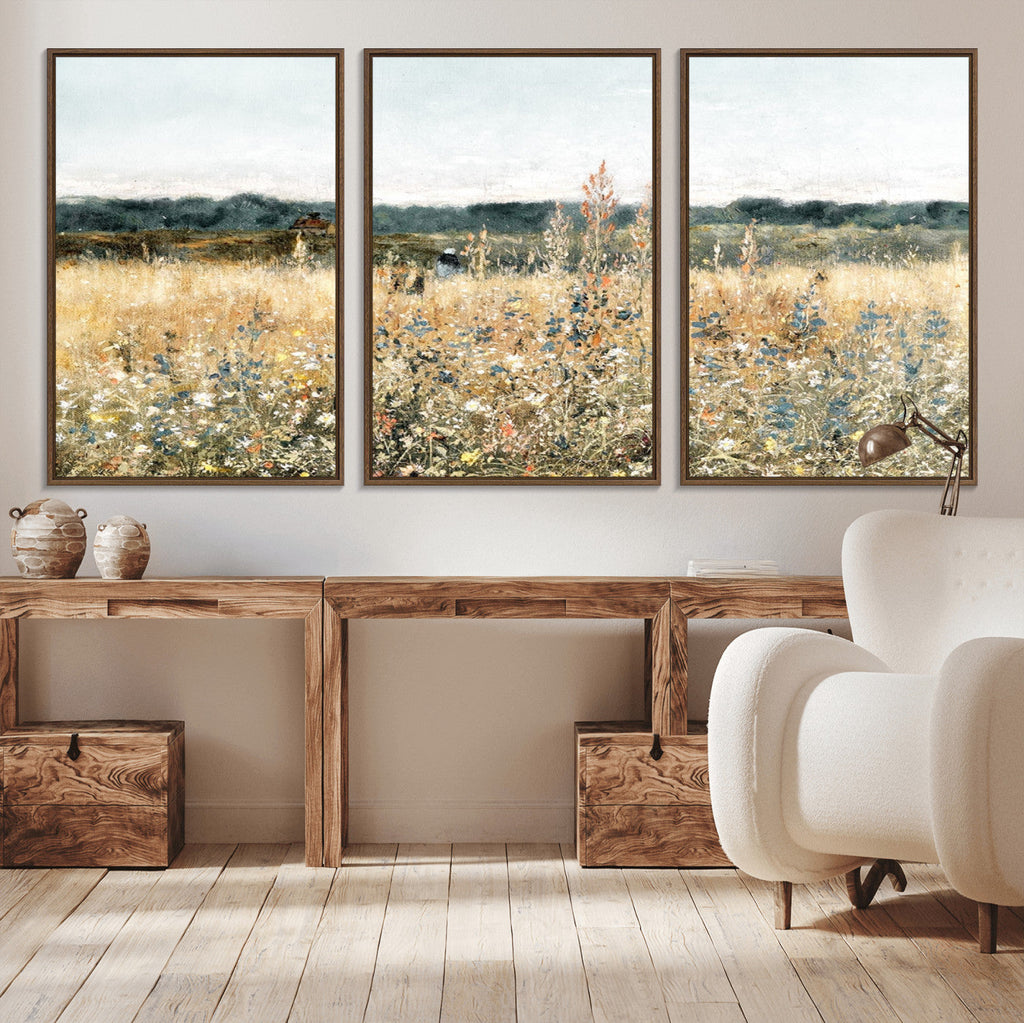 Wildflower Field Wall Art Canvas | Nature-Inspired Landscape Canvas Print for Living Room or Office