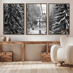 Winter Ski Lift Black and White Canvas Wall Art | Alpine Escape in Minimalist Style